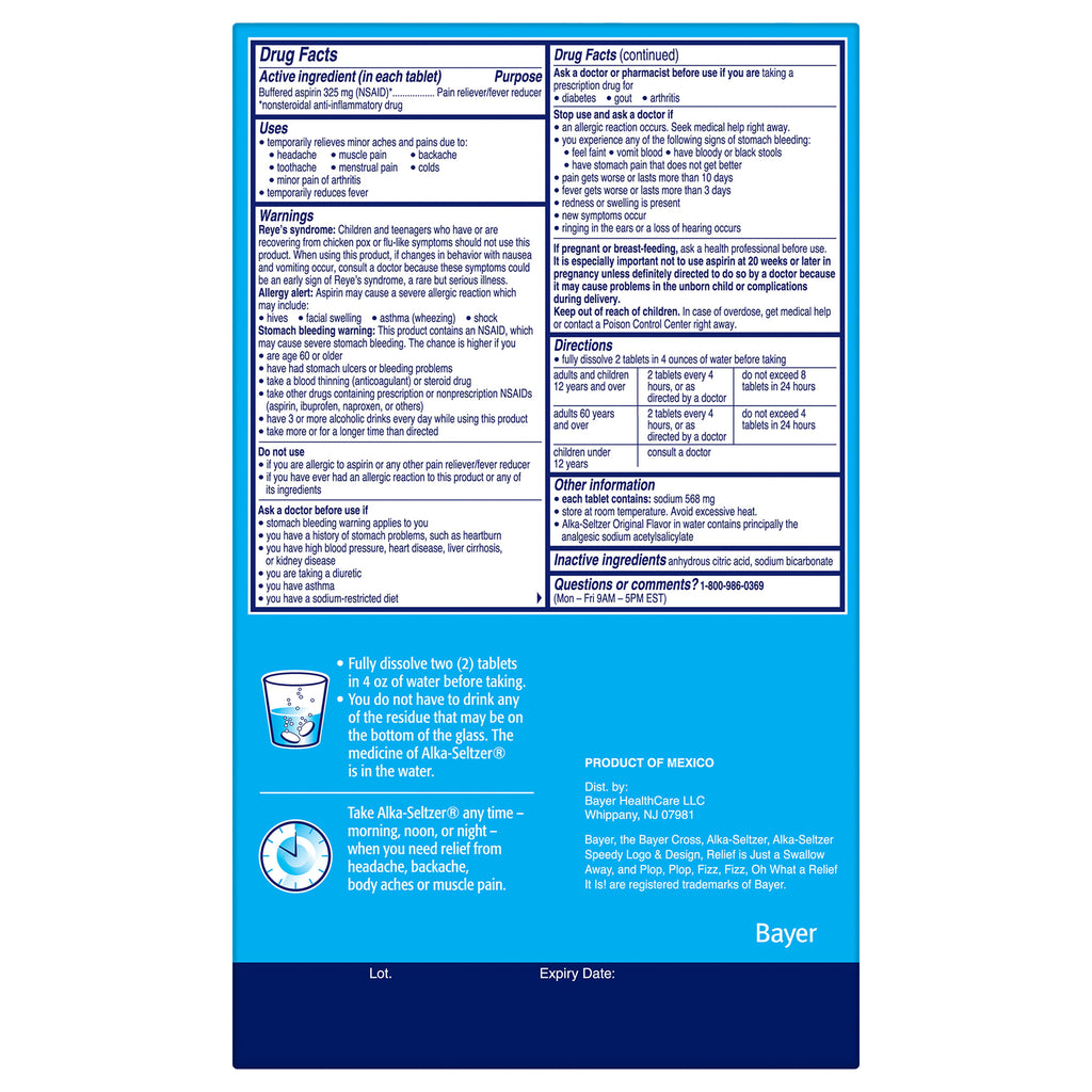 Alka-Seltzer Original, 2 Effervescent Tablets, 58 Pouches