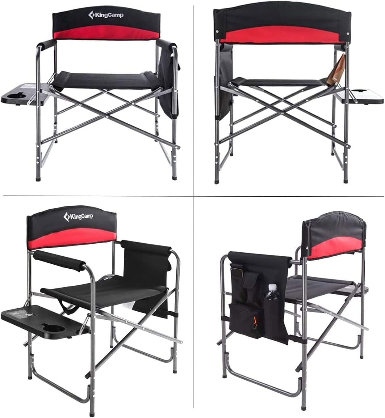 Kingcamp Heavy Duty Camping Director Chair, Folding with Side Table & Storage, Red