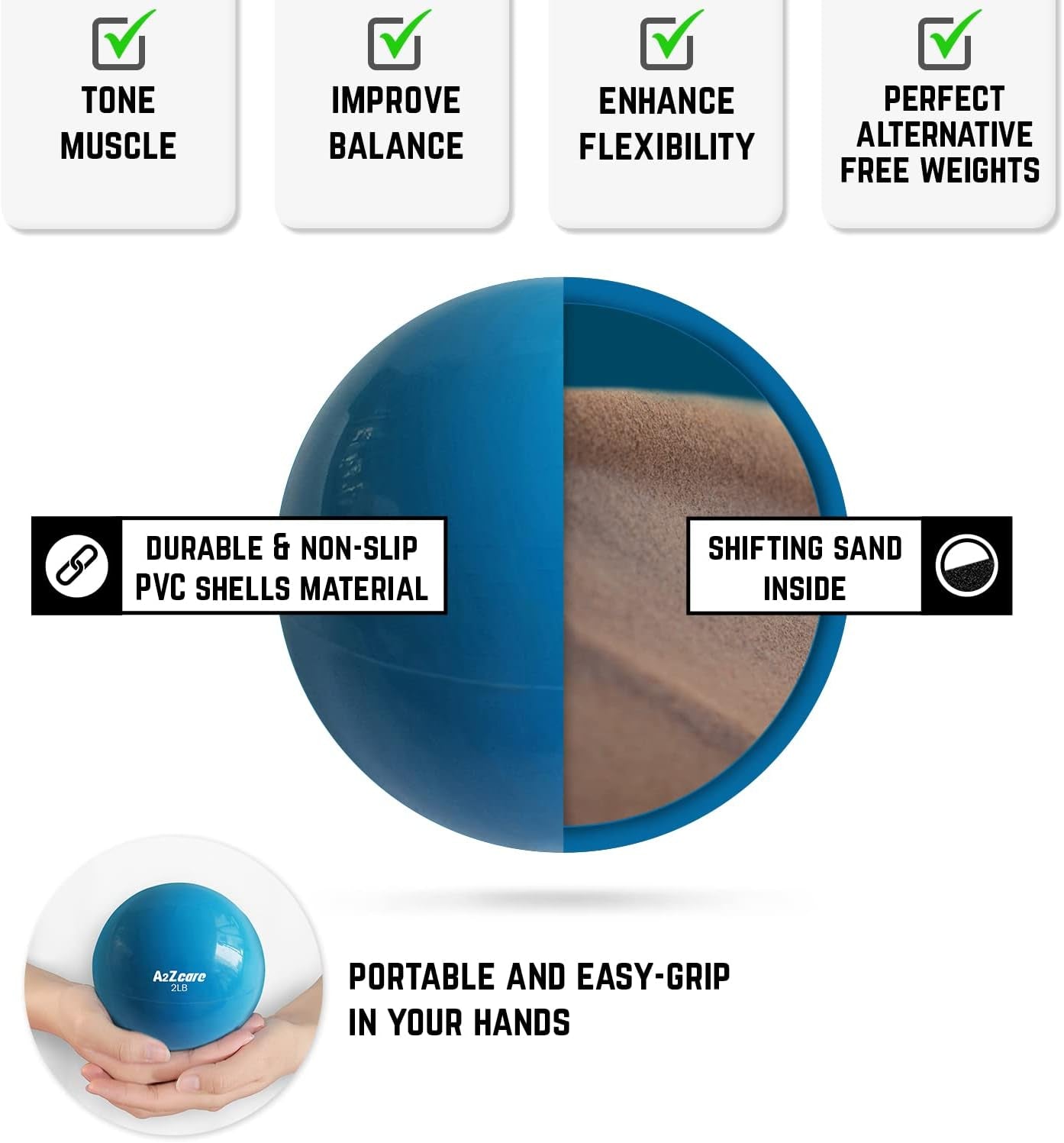A2ZCARE Toning Ball - Weighted Toning Exercise Ball - Soft Weighted Medicine Ball for Pilates, Yoga, Physical Therapy and Fitness