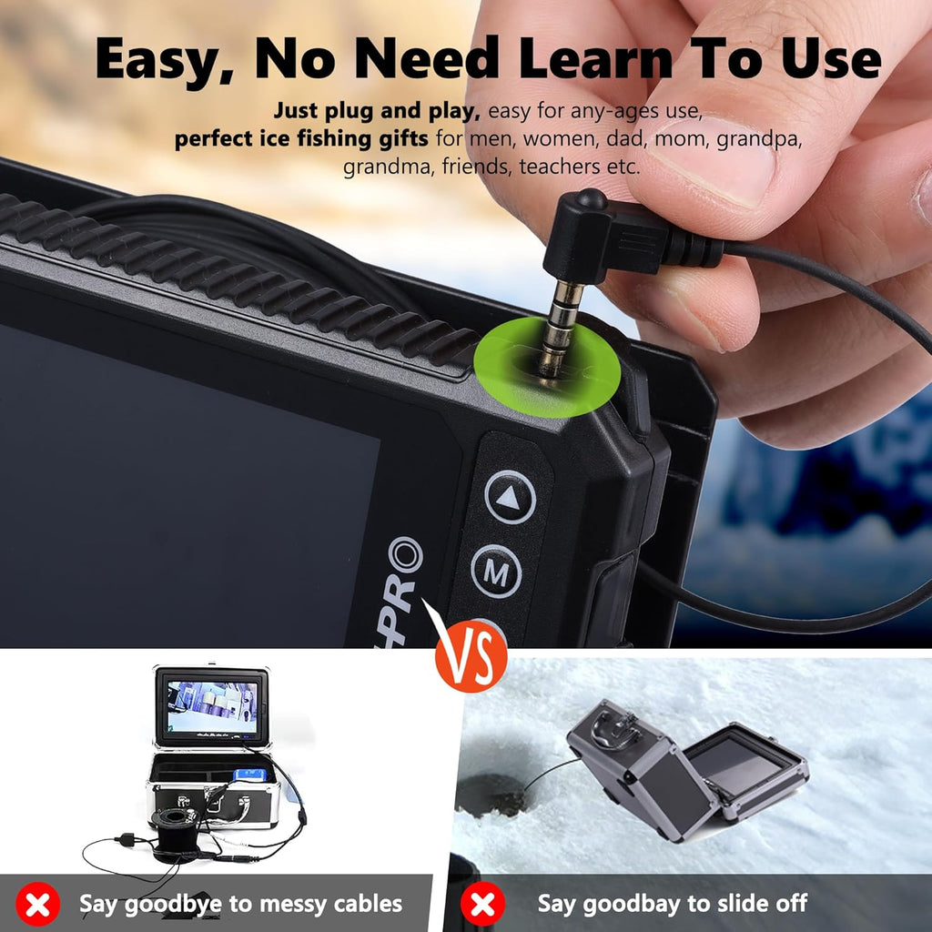 [Fishpro® 2026 Upgrade] 4.5'' True HD 1080P Underwater Fishing Camera (Plug & Play) - Ice Fishing Camera Underwater W/ 5,000Mah, USB-C, IR+LED, Fish Finder for Ice/Lake/Kayak, 20M/66Ft