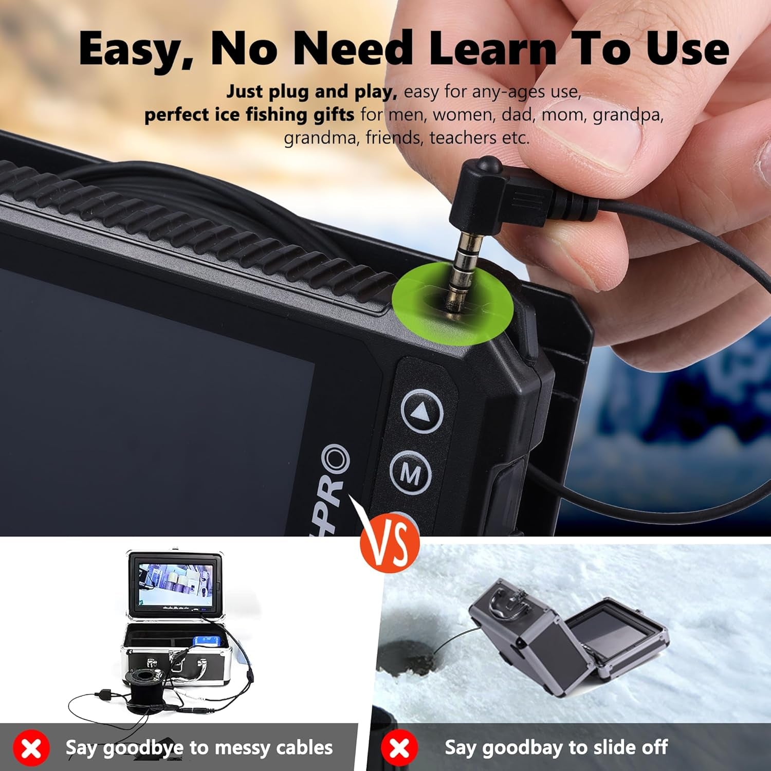 [Fishpro® 2026 Upgrade] 4.5'' True HD 1080P Underwater Fishing Camera (Plug & Play) - Ice Fishing Camera Underwater W/ 5,000Mah, USB-C, IR+LED, Fish Finder for Ice/Lake/Kayak, 20M/66Ft