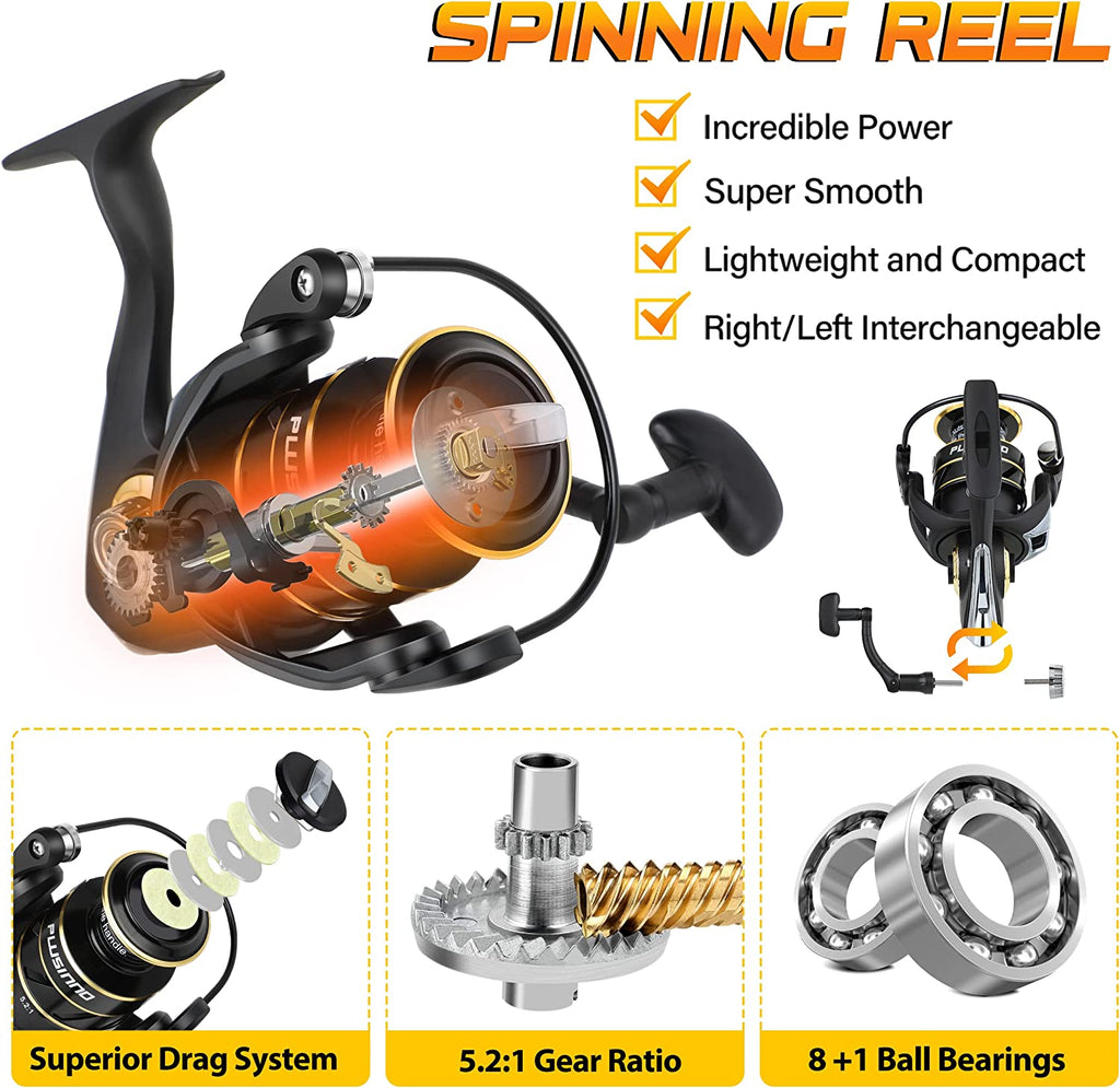 PLUSINNO Fishing Rod and Reel Combos Carbon Fiber Telescopic Fishing Pole with Spinning Reels Sea Saltwater Freshwater Kit Fishing Rod Kit