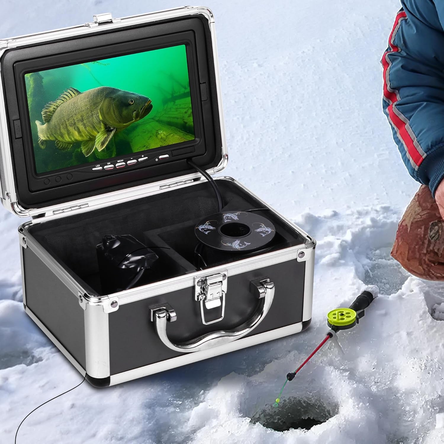 [Fishpro® 2026 Upgrade] Underwater Fishing Camera 1200TVL, 7'' Ice Fishing Camera Underwater[Aluminum Box], Fish Finder Ice Fishing Gifts for Men, IR+LED, 4,500Mah, 50Ft
