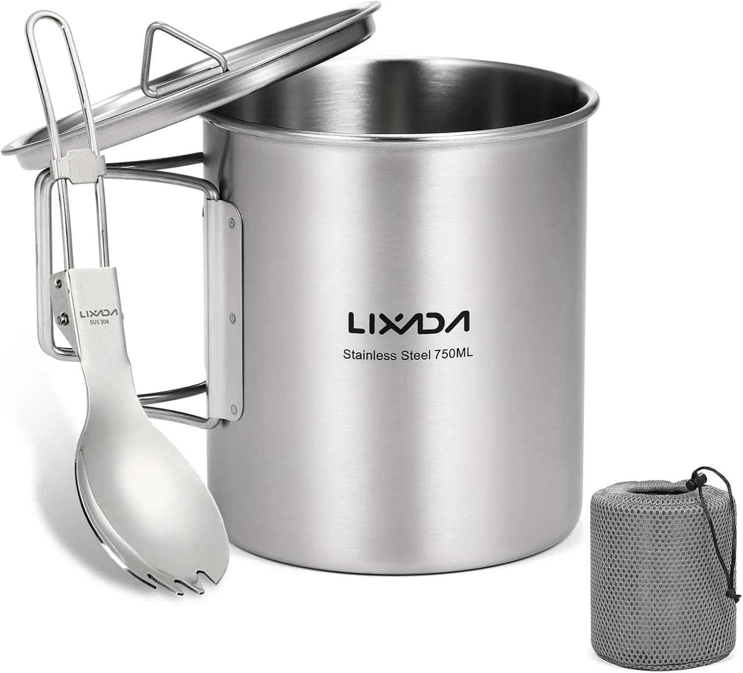 LIXADA Camping Cup Pot,750Ml Stainless Steel Water Cup Mug with Foldable Handles and Lid for Outdoor Camping Hiking Backpacking