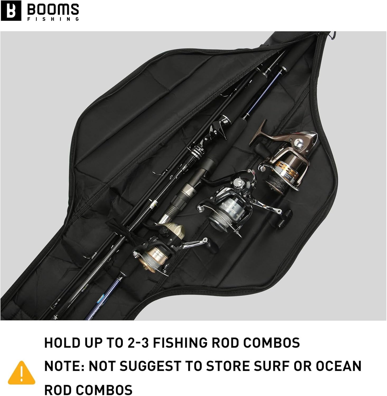 Booms Fishing PB4 4.4Ft~5Ft Fishing Rod and Reel Case, Portable Folded Fishing Pole Case, 0.6Ft/8" Extended Design Fishing Spinning Rod Bag, Store up to 2~3 Fishing Rods and Reels, 52"~60"