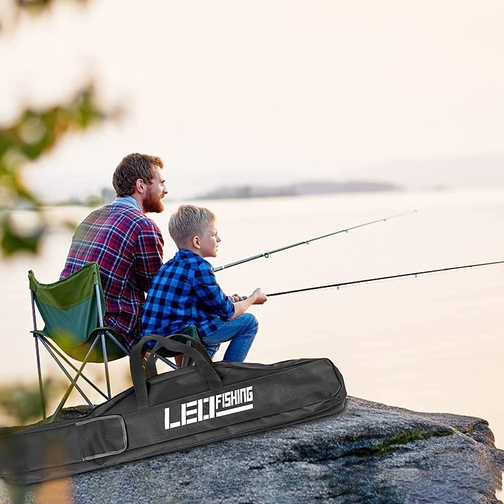 Jhua 59" Fishing Rod Case, Foldable Fishing Pole Case Bag, Waterproof Fishing Rod Reel Bag Organizer Fishing Travel Bag, Oxford Fly Fishing Tackle Storage Bag, Fishing Gifts for Men Dad