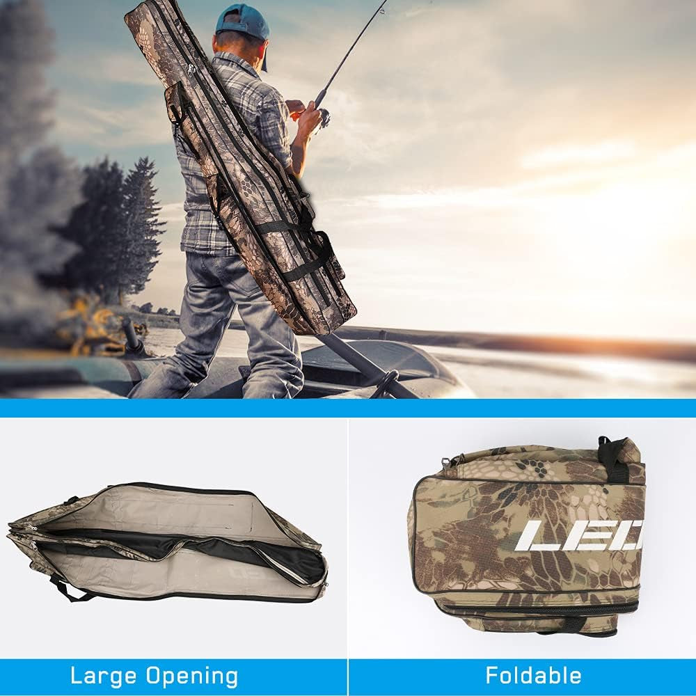 Jhua Fishing Rod Case, Fishing Pole Bag Case, Waterproof Fishing Rod Reel Bag Organizer Fishing Travel Bag, Oxford Large Capacity Fishing Tackle Storage Bag, Gift for Family Friends (Khaki Camouflage)