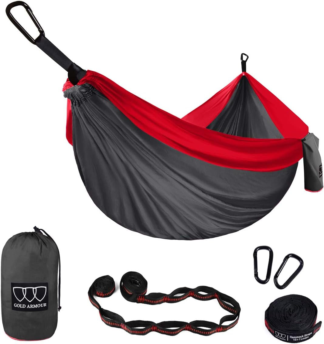 Gold Armour Camping Hammock - XL Double Hammock Portable Hammock Camping Accessories Gear for Outdoor Indoor with Tree Straps, USA Based Brand (Hawaii Blue)