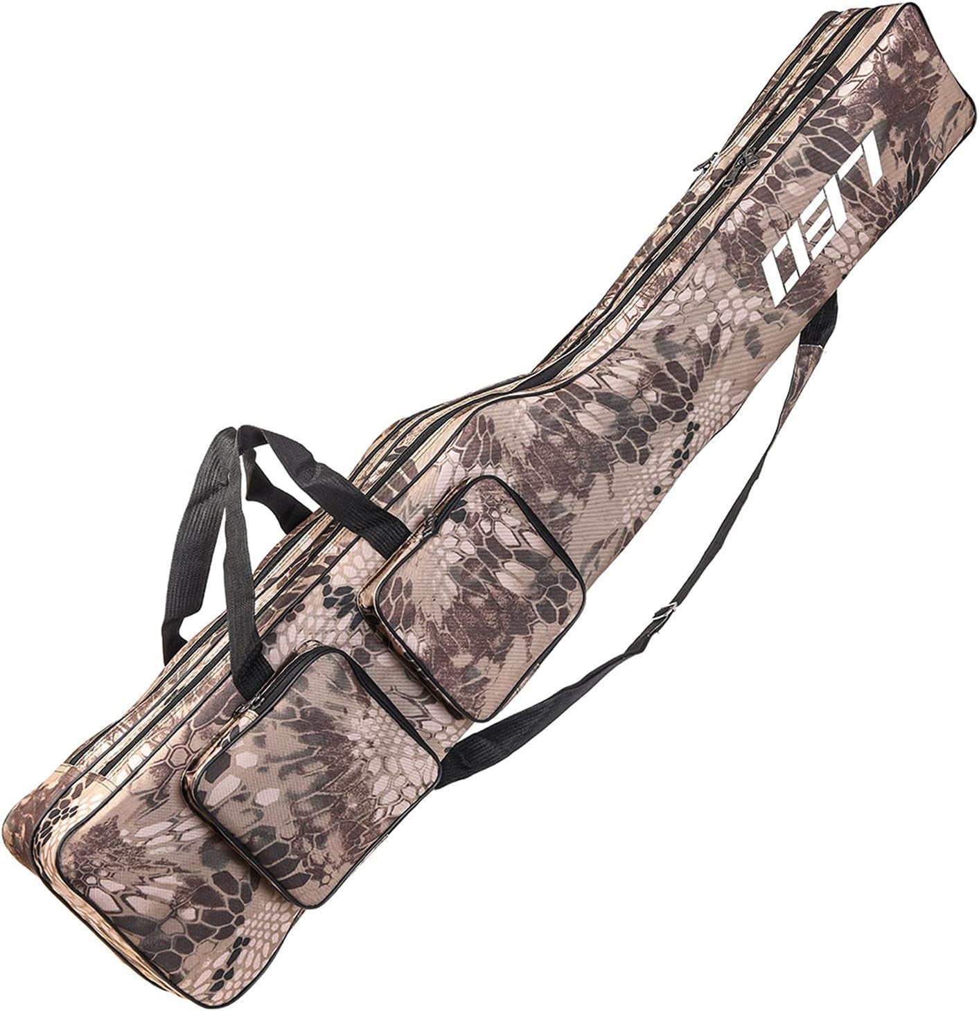 Jhua Fishing Rod Case, Fishing Pole Bag Case, Waterproof Fishing Rod Reel Bag Organizer Fishing Travel Bag, Oxford Large Capacity Fishing Tackle Storage Bag, Gift for Family Friends (Khaki Camouflage)