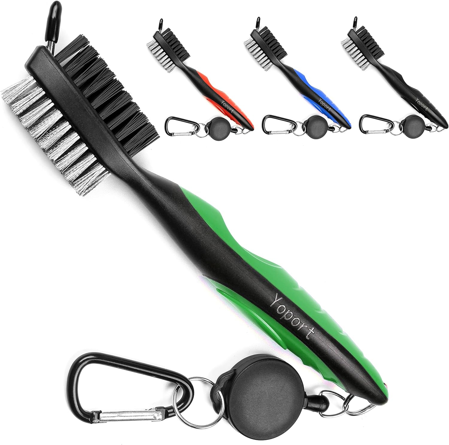 Yoport® Golf Club Brush and Club Groove Cleaner 2 Ft Retractable Zip-Line Aluminum Carabiner, Lightweight and Stylish, Ergonomic Design, Easily Attaches to Golf Bag
