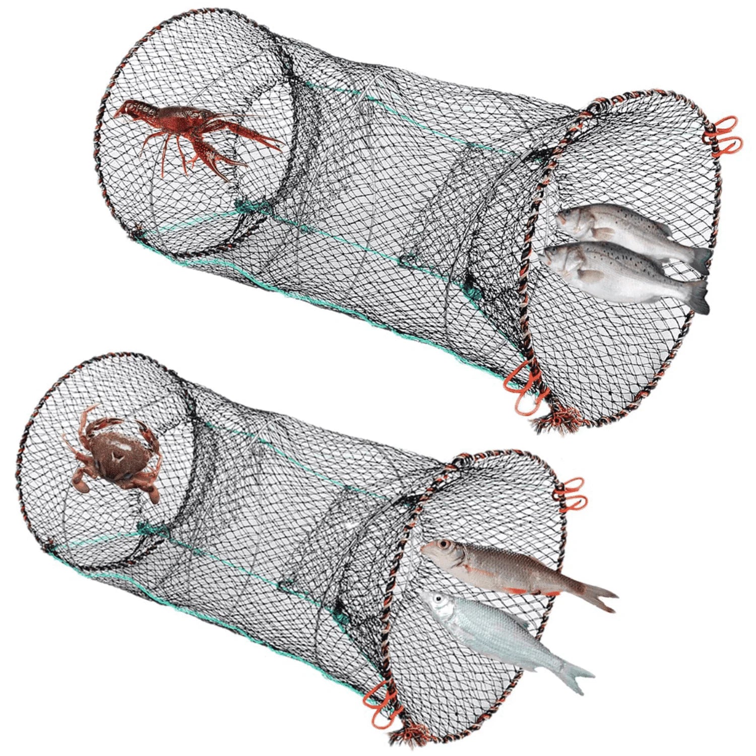 2 Pack Fishing Bait Trap,11.81 X 23.6 in Crawfish Trap,Black Foldable Fishing Net Trap,Double Opening Design Fish Trap for Crab Shrimp and Fish Trap Accessories