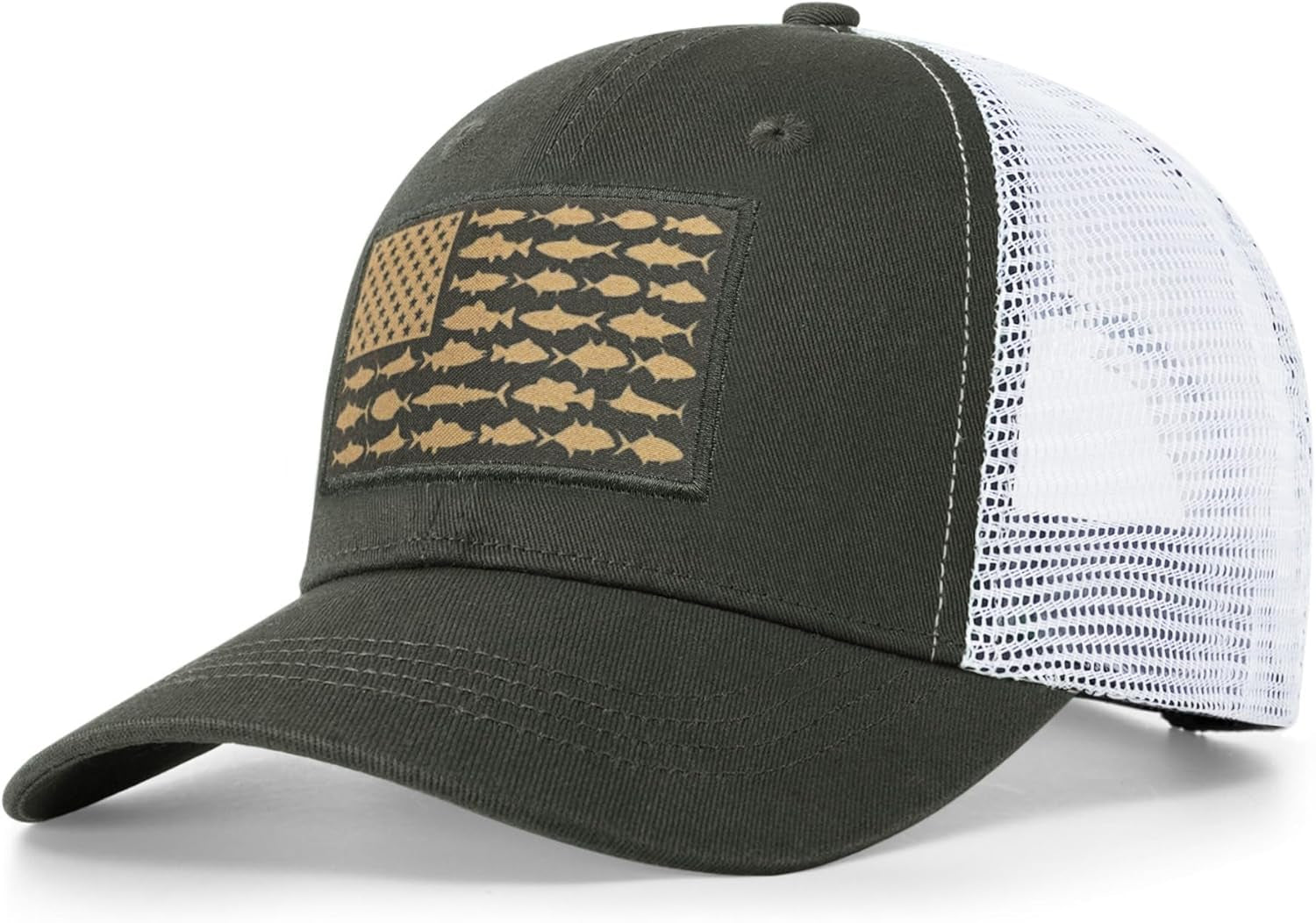 American Fish Flag Trucker Hats - Fishing Gifts for Men - Outdoor Snapback Fishing Hats Perfect for Camping and Daily Use