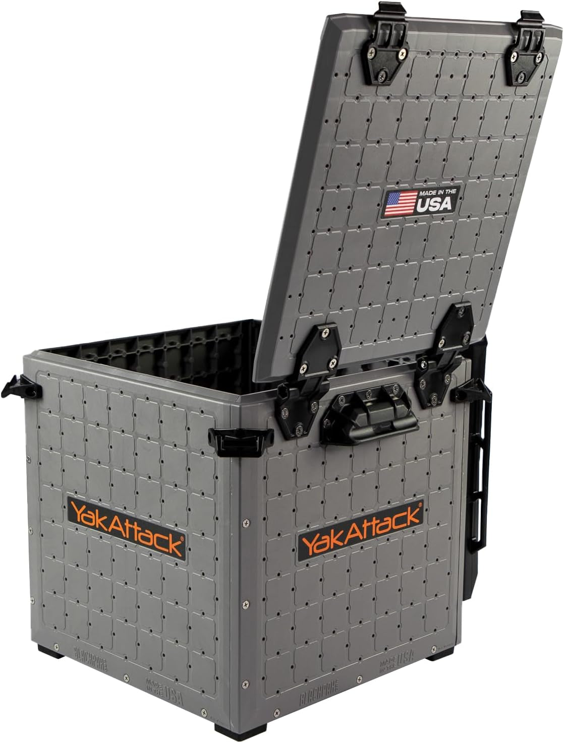 Yakattack Blackpak Pro 13" X 13" Fishing Crate with 3 Rod Holders - Battleship Grey | Compact Tackle Storage Box & Gear Organizer for Kayaks | Lightweight, Durable & Customizable Marine Accessory