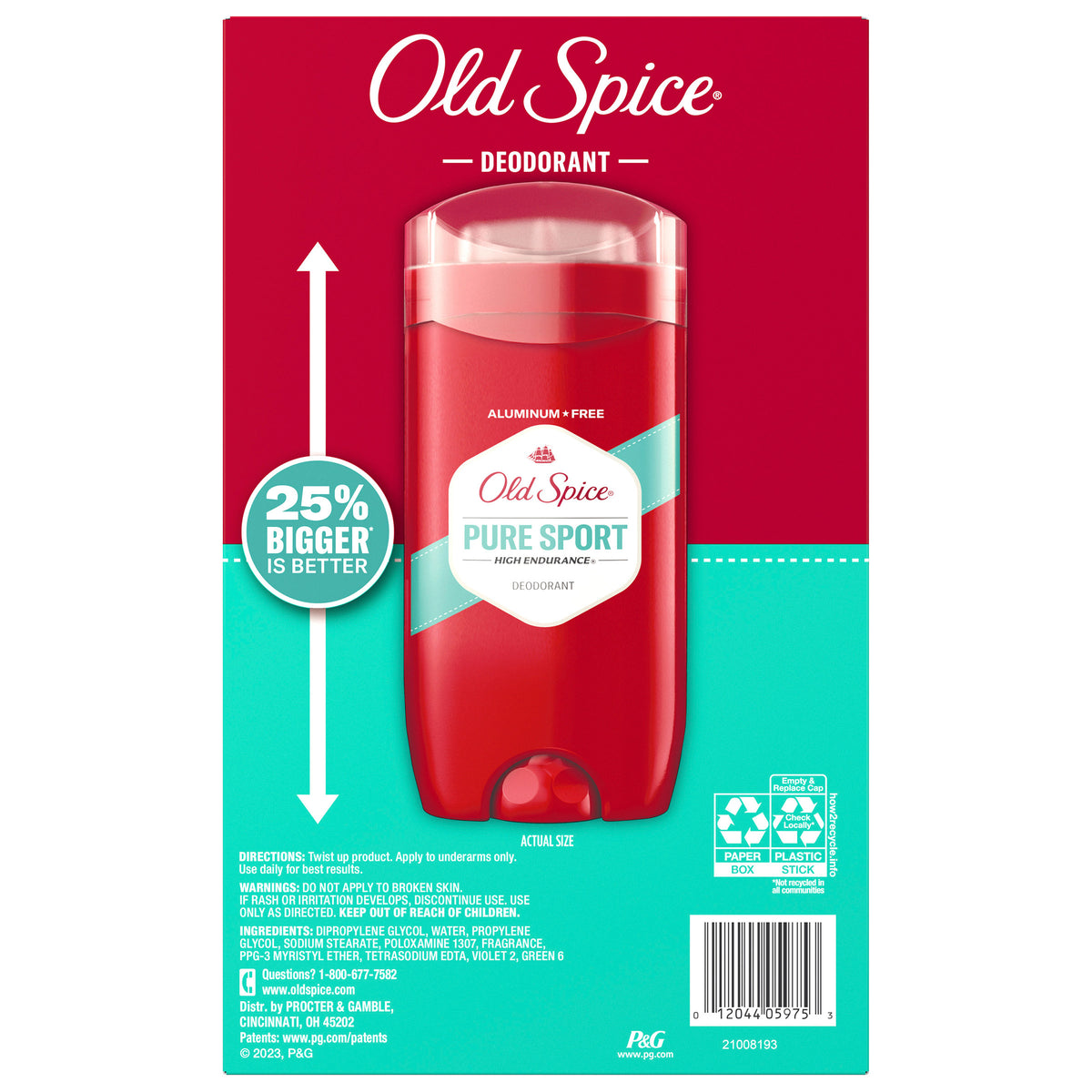 Old Spice Deodorant for Men, Pure Sport High Endurance, 3 Oz, 5-Pack