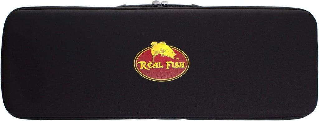 REAL FISH 7' Spinning Fishing Rod and Reel Combo Kit Portable Telescopic Pole Travel Freshwater Tackle Box Carbon Fiber Line Lures Hooks Carrier Bag Beginners