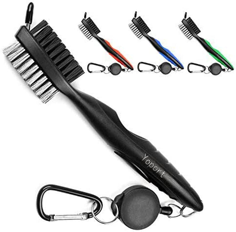 Yoport® Golf Club Brush and Club Groove Cleaner 2 Ft Retractable Zip-Line Aluminum Carabiner, Lightweight and Stylish, Ergonomic Design, Easily Attaches to Golf Bag