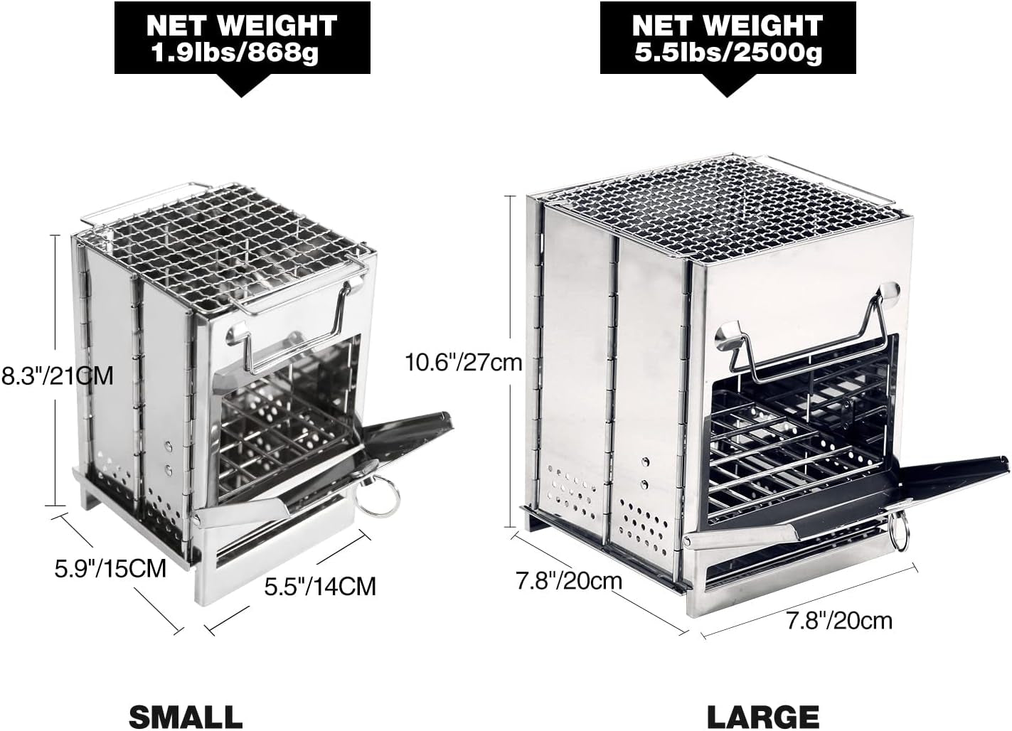 REDCAMP Wood Burning Folding Camp Stove Stainless Steel Grid, Portable Collapsible Backpacking Stove Survival Rocket Stove for Hiking Outdoor Tent Camping Picnic BBQ, Samll