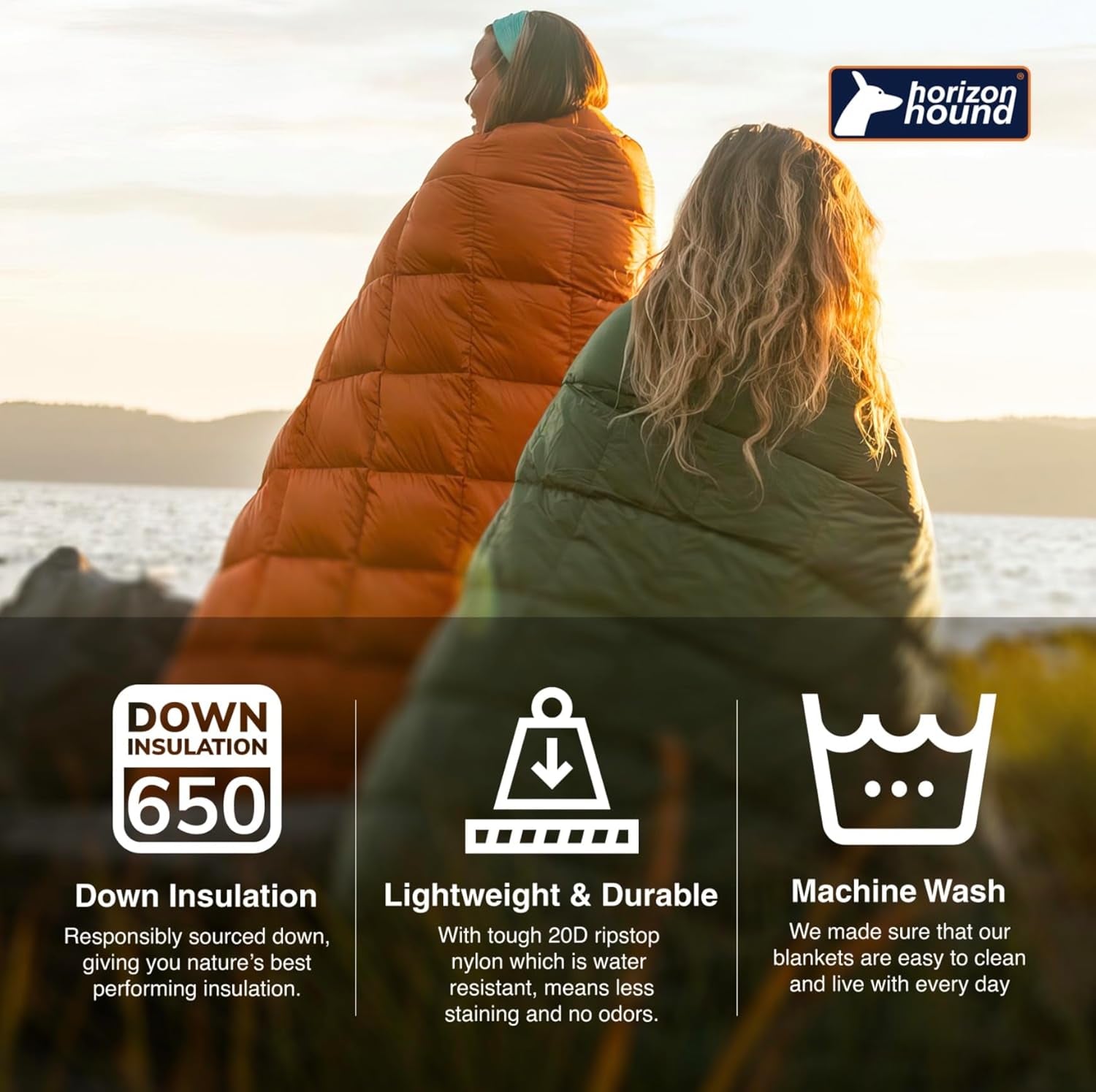 Horizon Hound down Camping Blanket - Outdoor Travel Quilt | Sustainable, Insulated, Lightweight & Warm Gear for Sleep, Camping, Stadium, Hiking & Festivals | Water Resistant, Packable & Compact