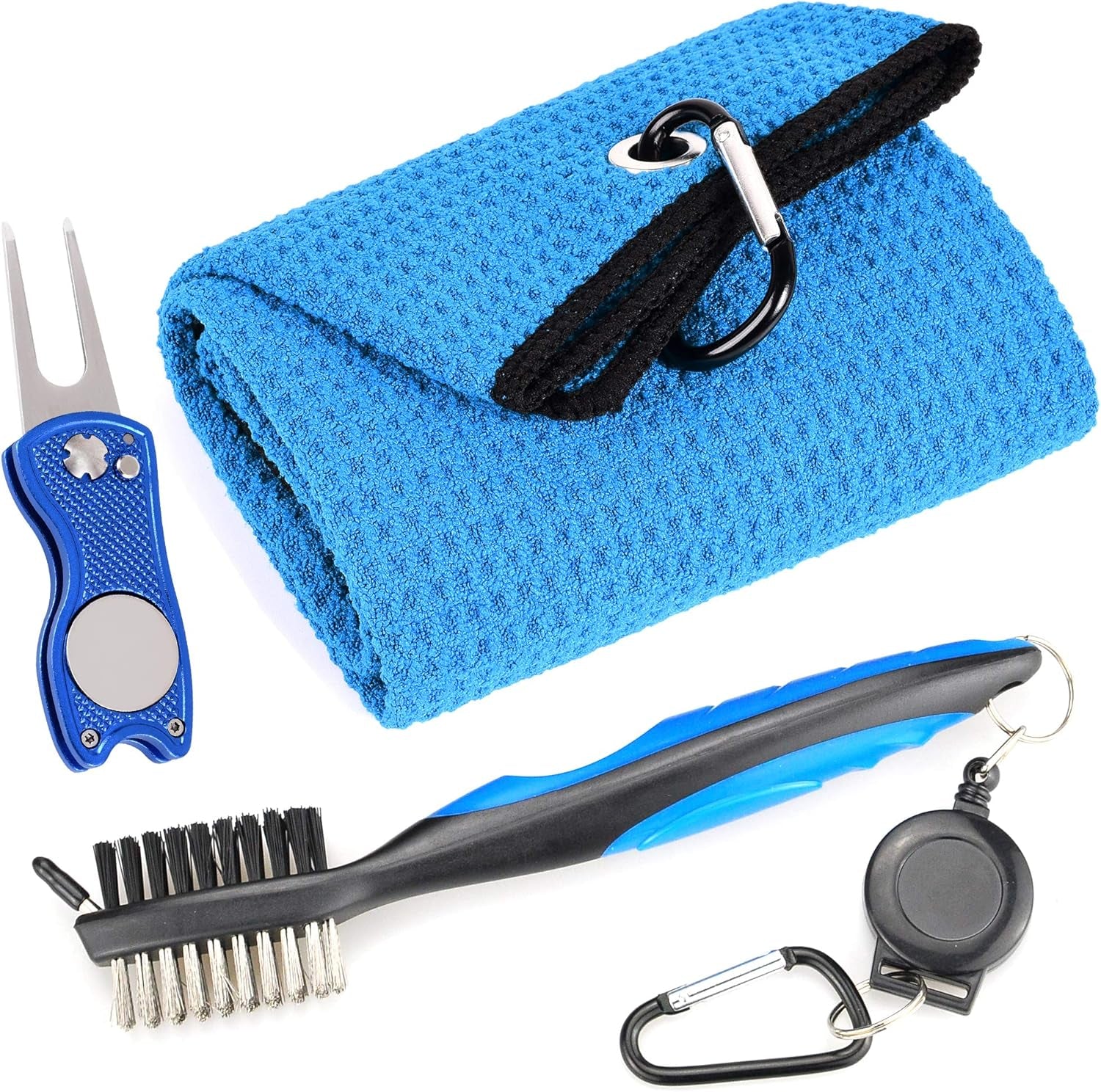 Mile High Life Microfiber Golf Towel with Waffle Pattern | Retractable Club Groove Cleaner Oversize Brush | Foldable Divot Tool with Magnetic Ball Marker | Golf Accessories for Men