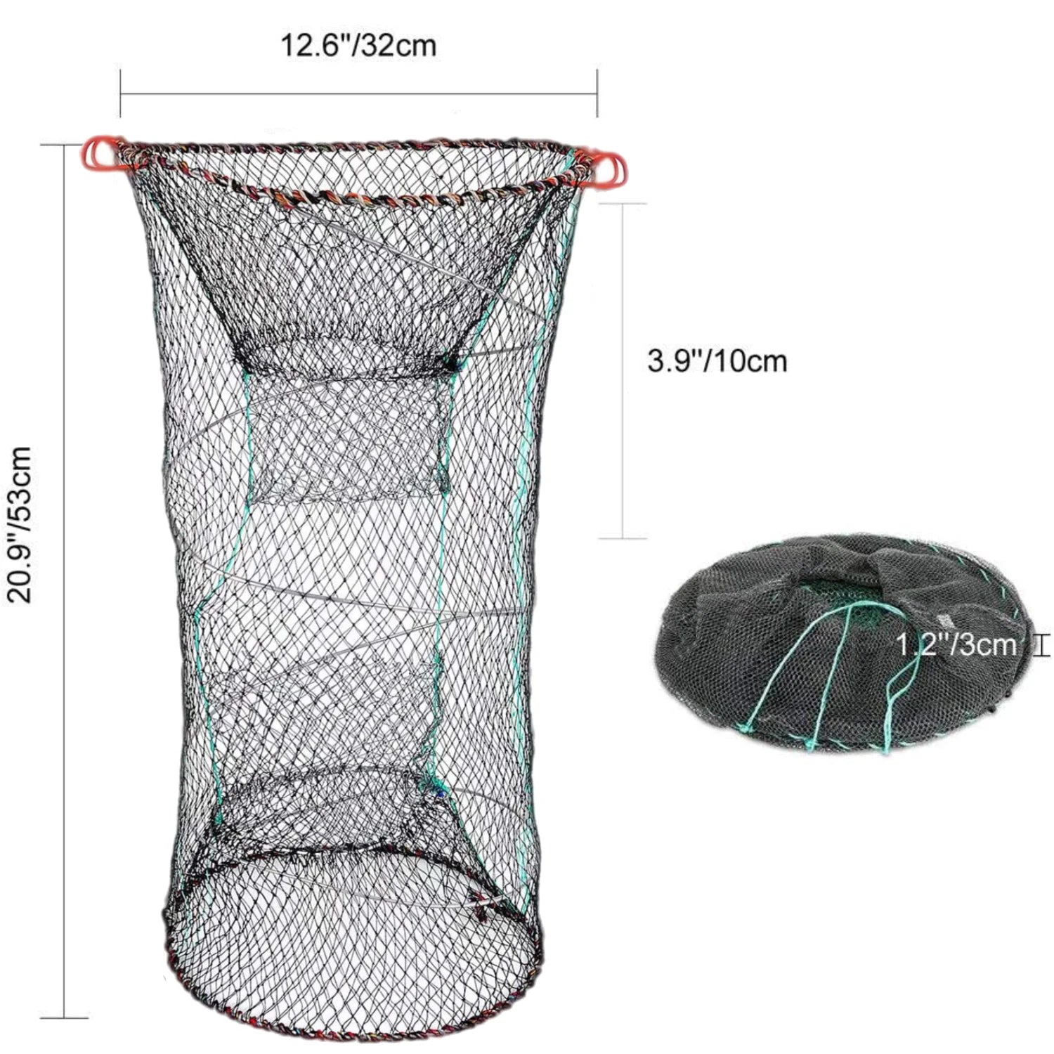 2 Pack Fishing Bait Trap,11.81 X 23.6 in Crawfish Trap,Black Foldable Fishing Net Trap,Double Opening Design Fish Trap for Crab Shrimp and Fish Trap Accessories