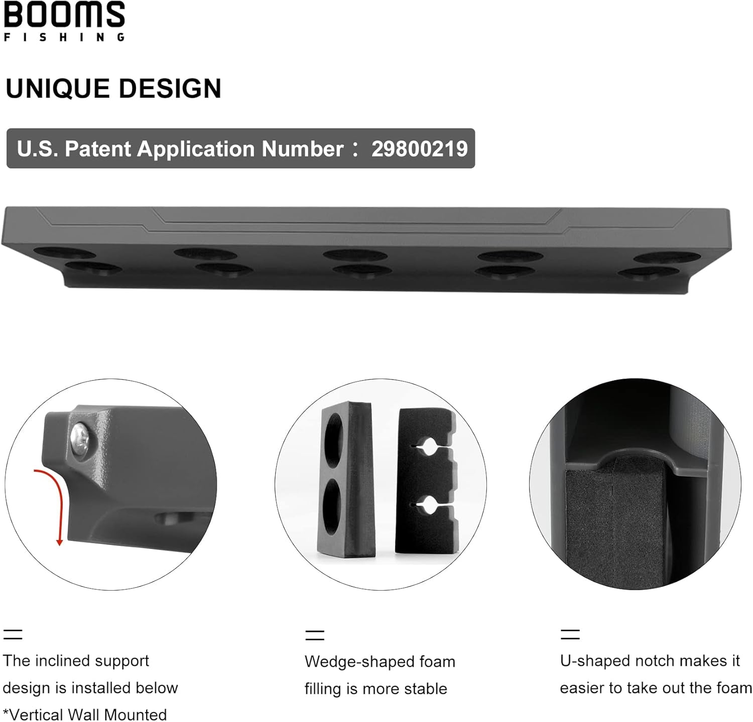 Booms Fishing Rod Holder for Garage: Wall Mount Fishing Pole Holders for Garage | Fishing Rod Rack Holds up to 10 Rods, Vertical/Horizontal/Ceiling Fishing Pole Racks, WV4 Black