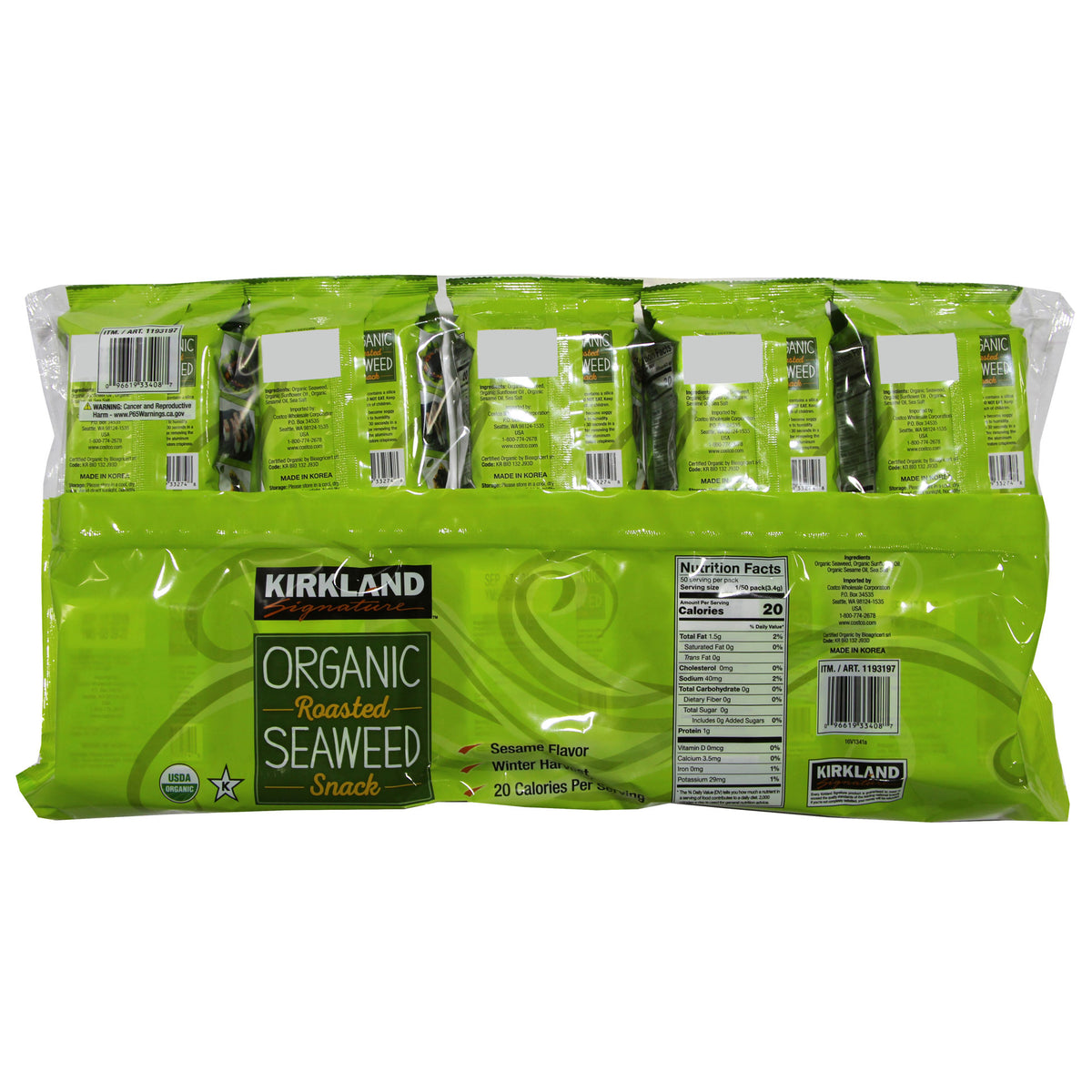 Kirkland Signature Organic Roasted Seaweed, 0.6 Oz, 10-Count