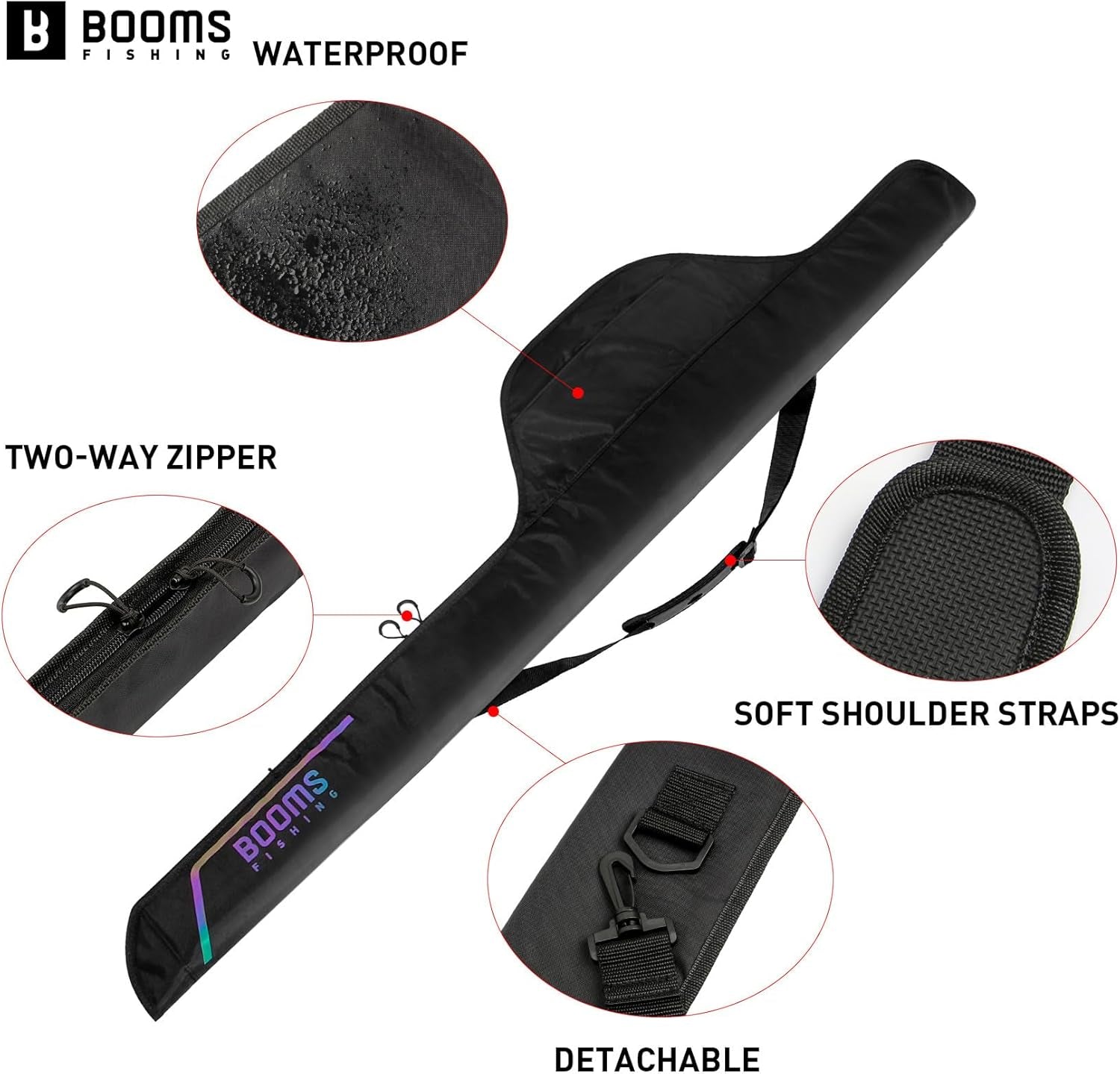 Booms Fishing PB4 4.4Ft~5Ft Fishing Rod and Reel Case, Portable Folded Fishing Pole Case, 0.6Ft/8" Extended Design Fishing Spinning Rod Bag, Store up to 2~3 Fishing Rods and Reels, 52"~60"