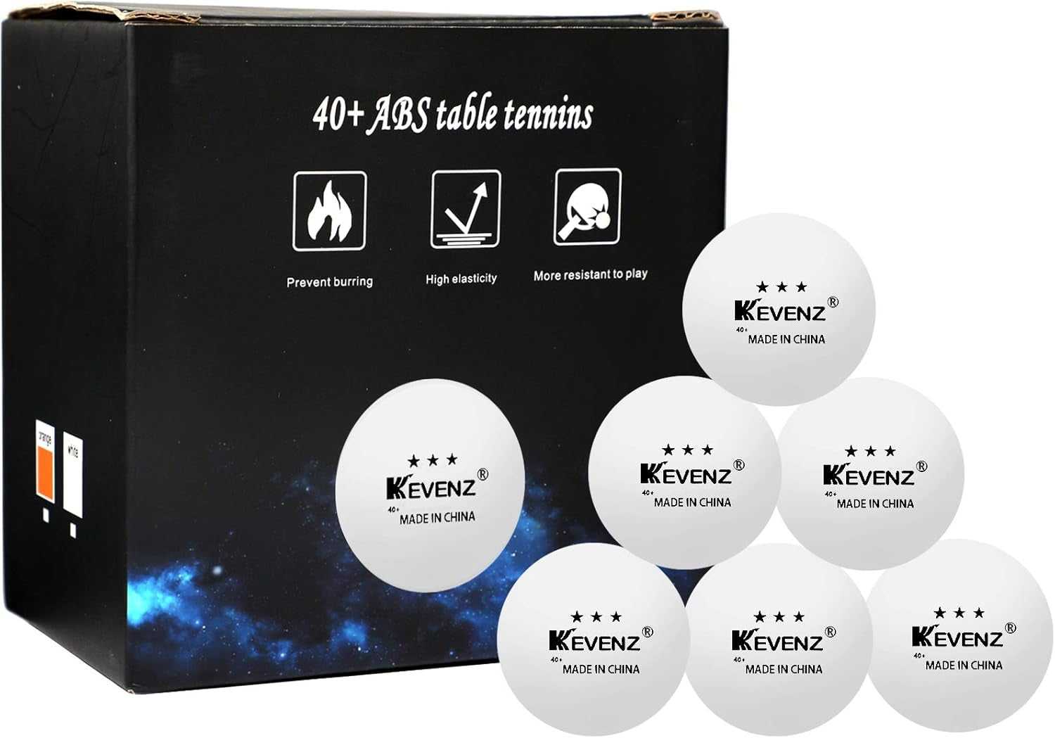 KEVENZ 3 Star Ping Pong Balls, 40+Mm Advanced Table Tennis Ball, Bulk Outdoor Ping Pong Balls (Orange, White)