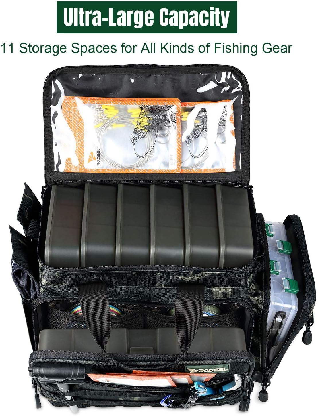 Rodeel Fishing Tackle Bags - Saltwater or Freshwater Fishing Bags with 4 Trays