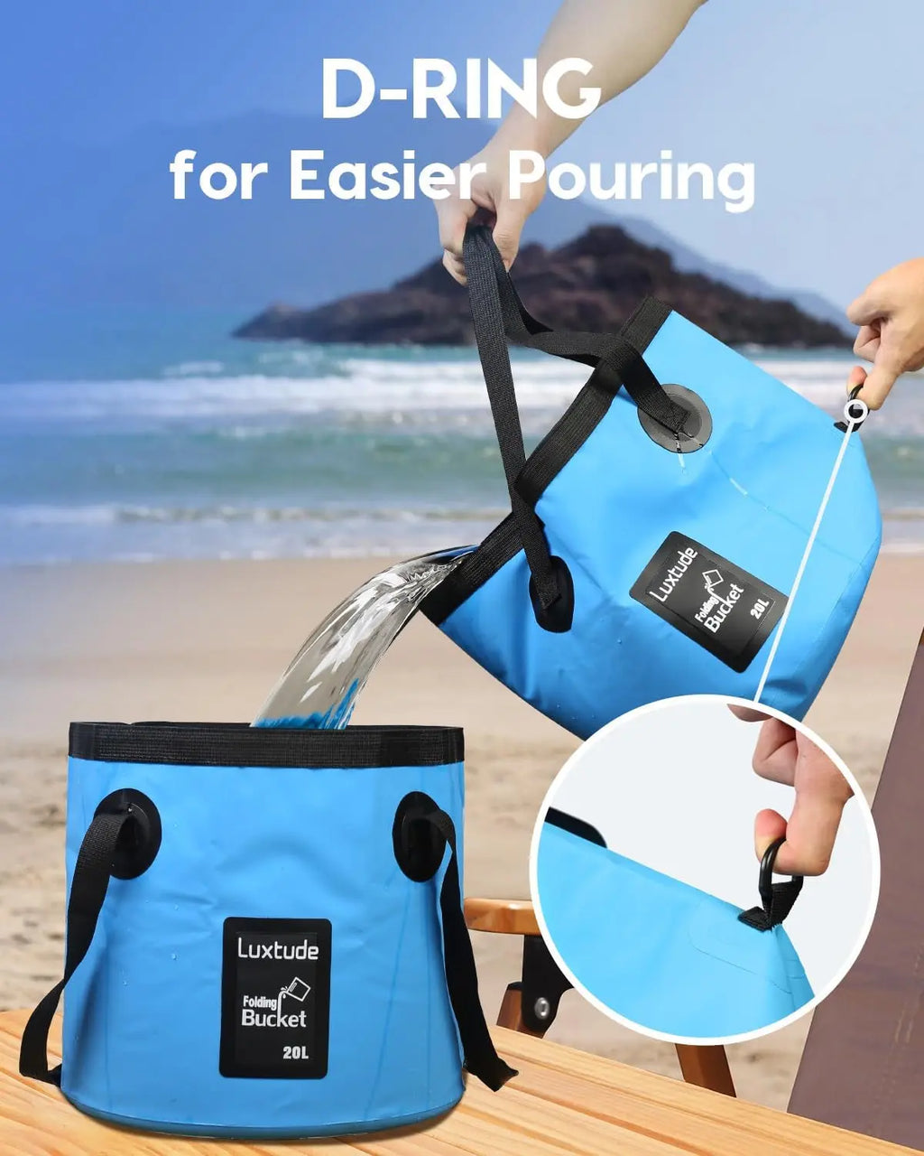 Luxtude Collapsible Bucket with Handle, 5 Gallon(20L), Portable & Ultra Lightweight Outdoor Basin Bucket, Folding Bucket for Fishing, Camping, Hiking