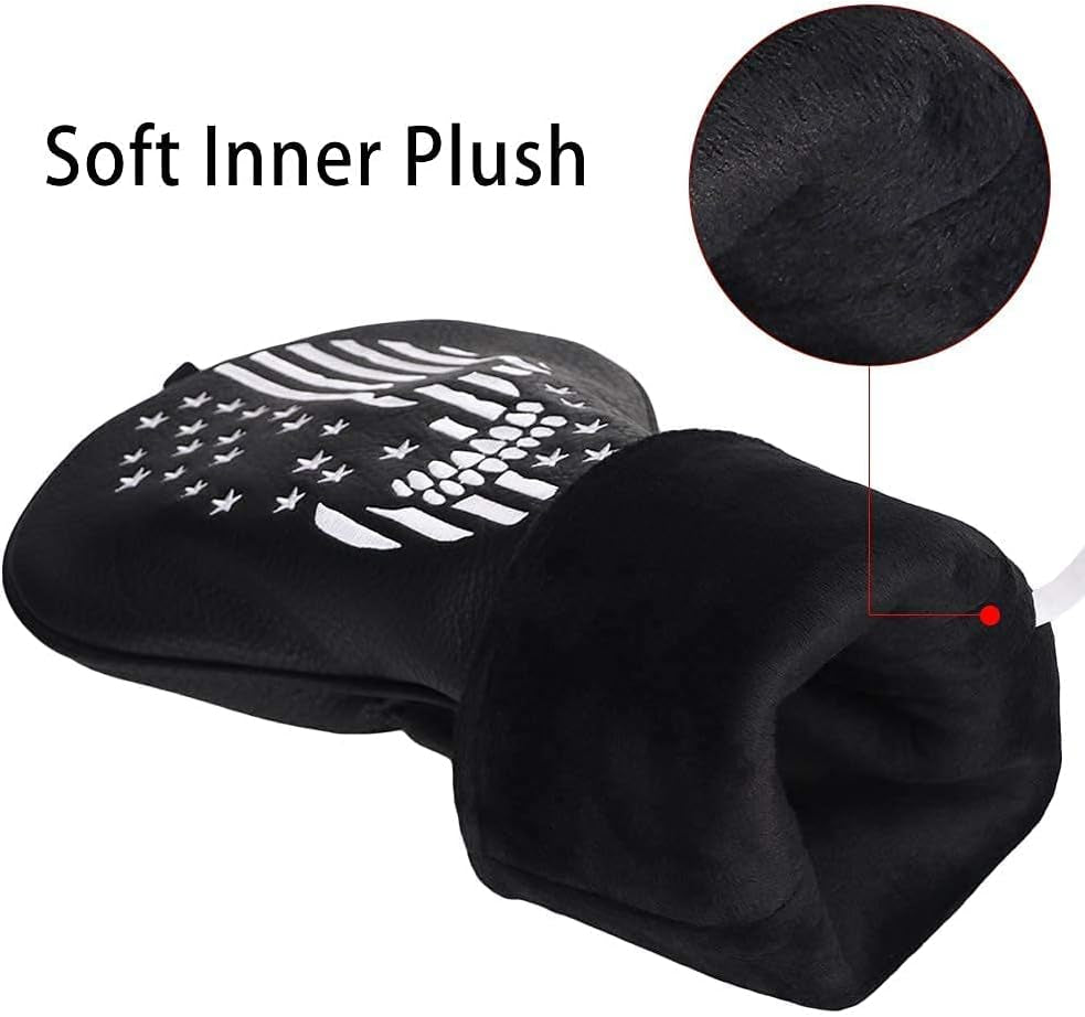 Mytag Golf Skull Skeleton Head Cover Golf Club Black Leather Headcovers Set Fits Driver Fairway Wood Hybrid Utility Putter Iron Wedge Headcover