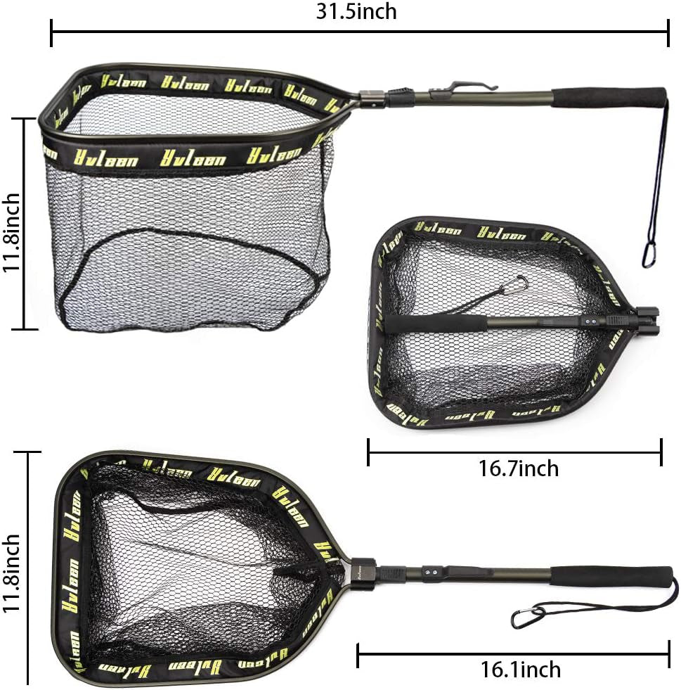 YVLEEN Floating Fishing Net - Folding Fishing Landing Net with Rubber Coating Mesh for Easy Fish Catch and Release, Fishing Net for Freshwater and Saltwater