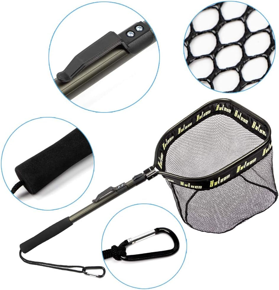 YVLEEN Floating Fishing Net - Folding Fishing Landing Net with Rubber Coating Mesh for Easy Fish Catch and Release, Fishing Net for Freshwater and Saltwater