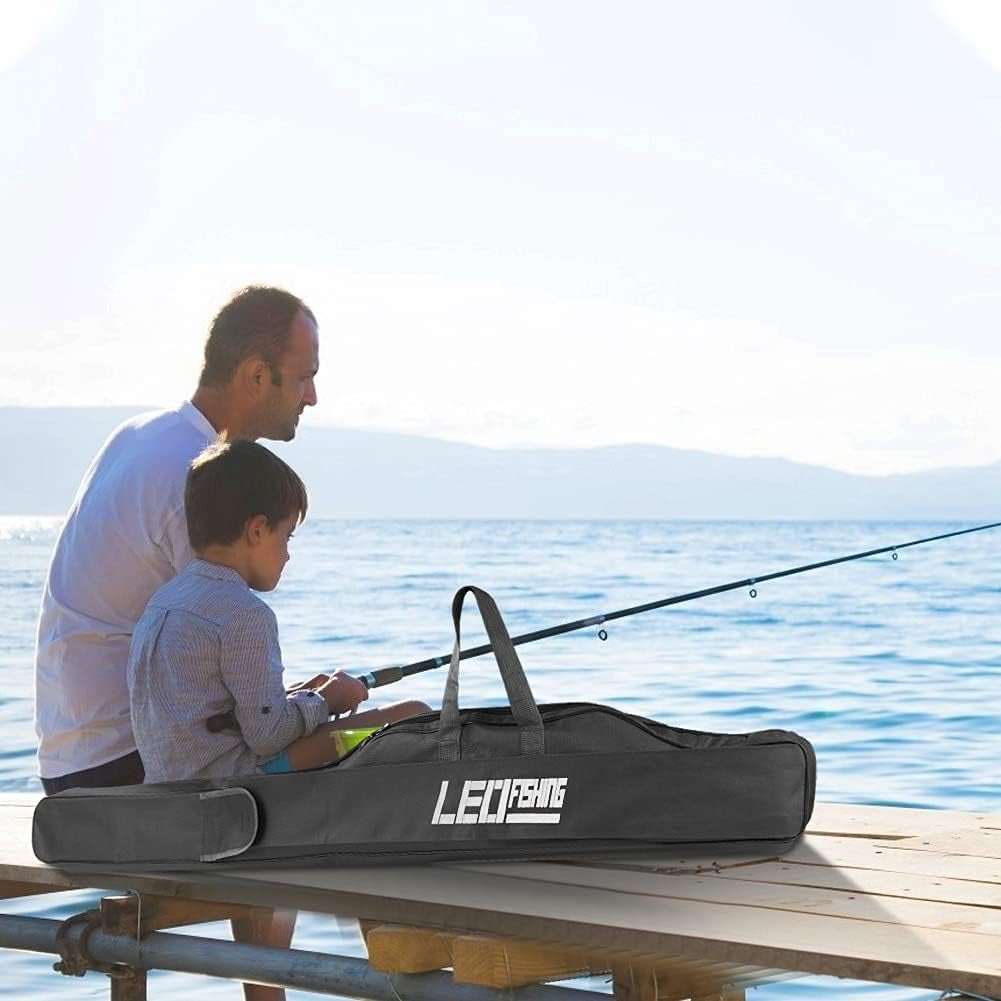 Jhua 59" Fishing Rod Case, Foldable Fishing Pole Case Bag, Waterproof Fishing Rod Reel Bag Organizer Fishing Travel Bag, Oxford Fly Fishing Tackle Storage Bag, Fishing Gifts for Men Dad