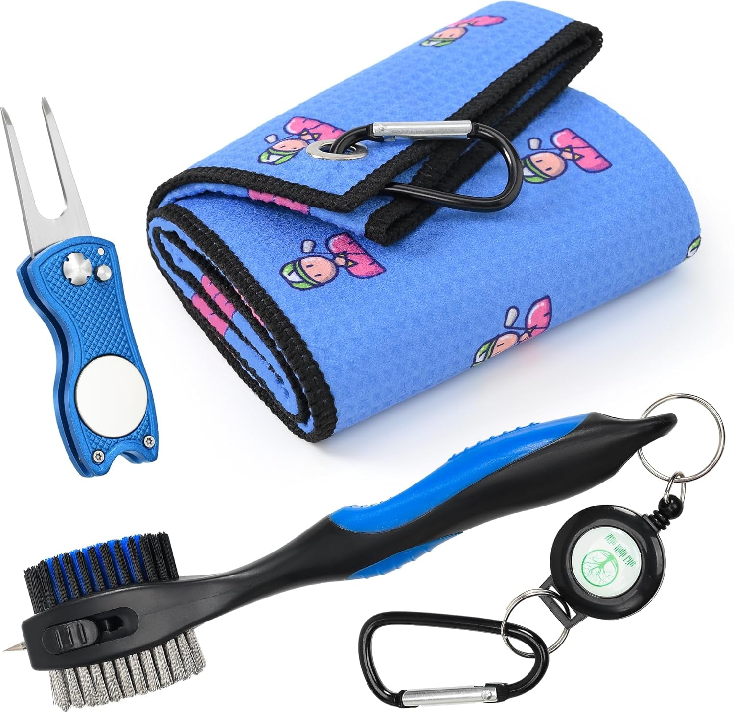 Mile High Life Microfiber Golf Towel with Waffle Pattern | Retractable Club Groove Cleaner Oversize Brush | Foldable Divot Tool with Magnetic Ball Marker | Golf Accessories for Men