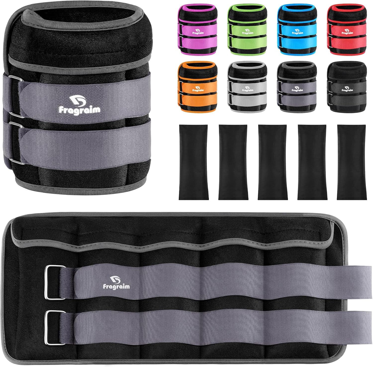 Fragraim Adjustable Ankle Weights 1-3/4/5/6/8/10/12/15/20 LBS Pair with Removable Weight for Jogging, Gymnastics, Aerobics, Physical Therapy