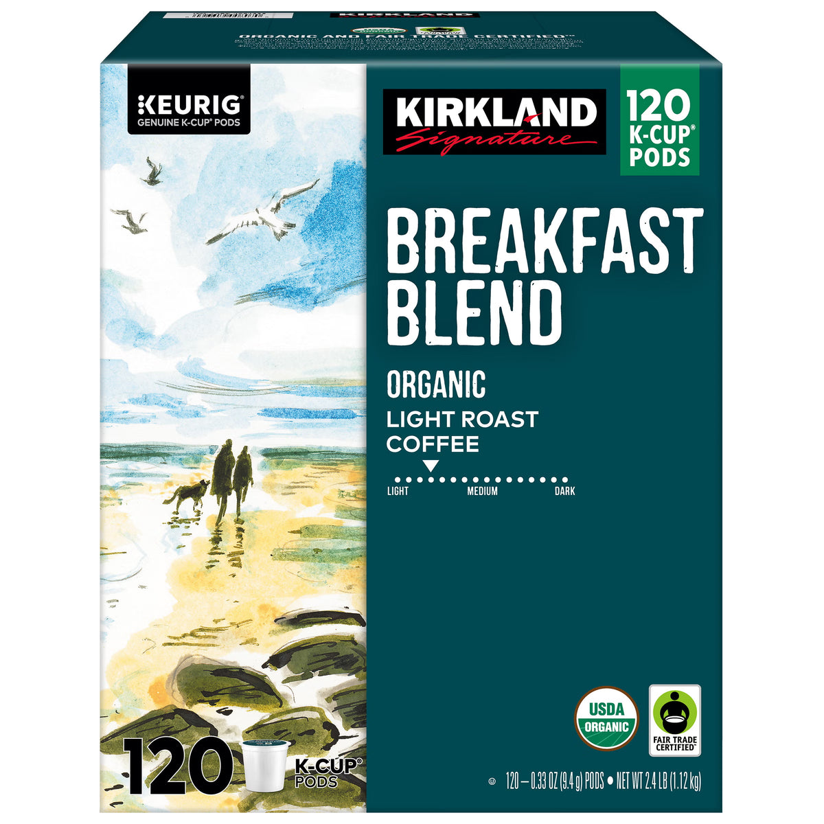 Kirkland Signature Coffee Organic Breakfast Blend K-Cup Pod, 120-Count