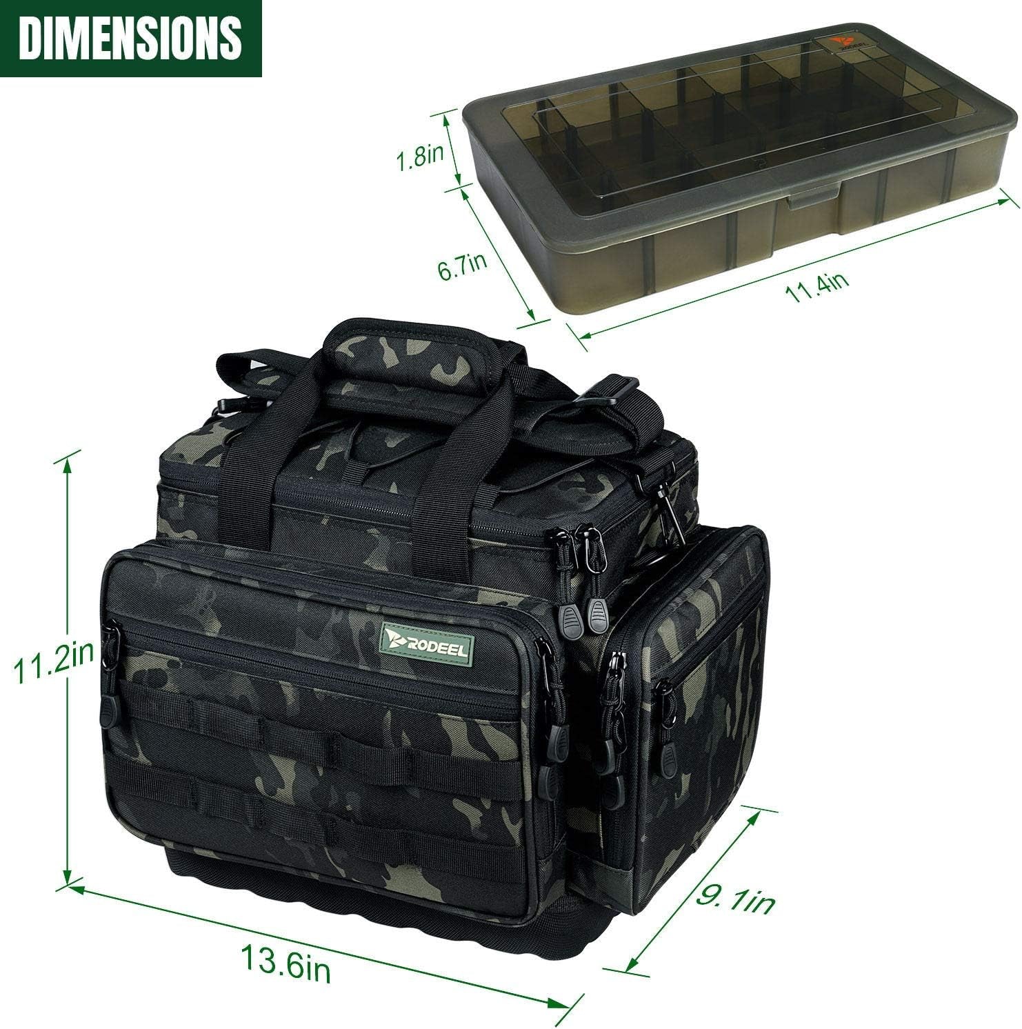 Rodeel Fishing Tackle Bags - Saltwater or Freshwater Fishing Bags with 4 Trays