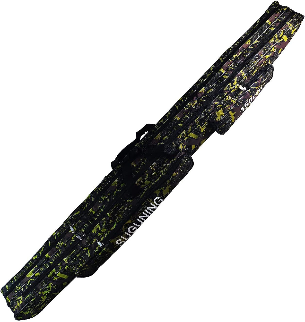 Fishing Rod Carrying Case Folding Storage Fishing Pole Case Portable Small Tackle Bag Cool Fishing Pole Gear Waterproof Fishing Pole Cover for Men Dad Fishermen with 2 Layer, 150 Cm
