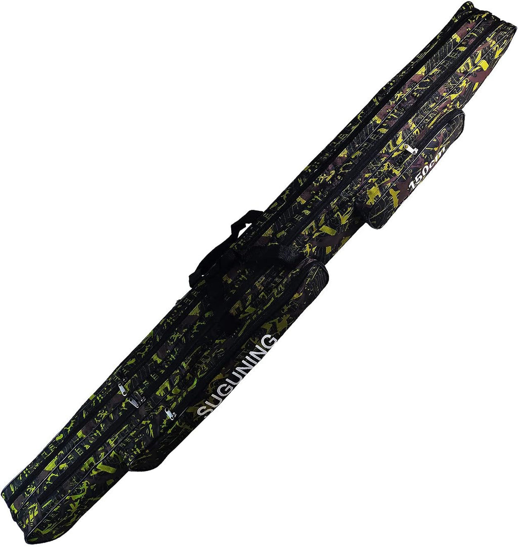 Fishing Rod Carrying Case Folding Storage Fishing Pole Case Portable Small Tackle Bag Cool Fishing Pole Gear Waterproof Fishing Pole Cover for Men Dad Fishermen with 2 Layer, 150 Cm
