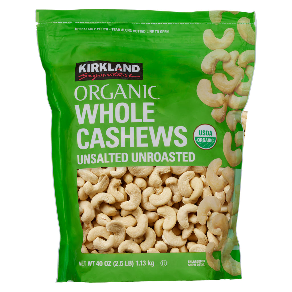 Kirkland Signature Organic Whole Cashews, Unsalted, Unroasted, 2.5 Lbs