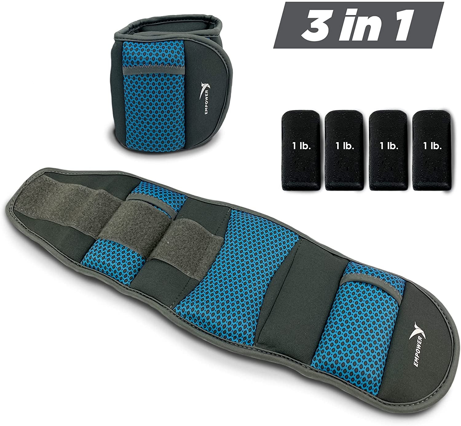 Empower Adjustable Ankle & Wrist Weights for Women for Walking, Jogging, Toning, Resistance Training, Physical Therapy (2 Adjustable Versions Available: 3-4-5 Lbs or 4-6-8 Lbs)