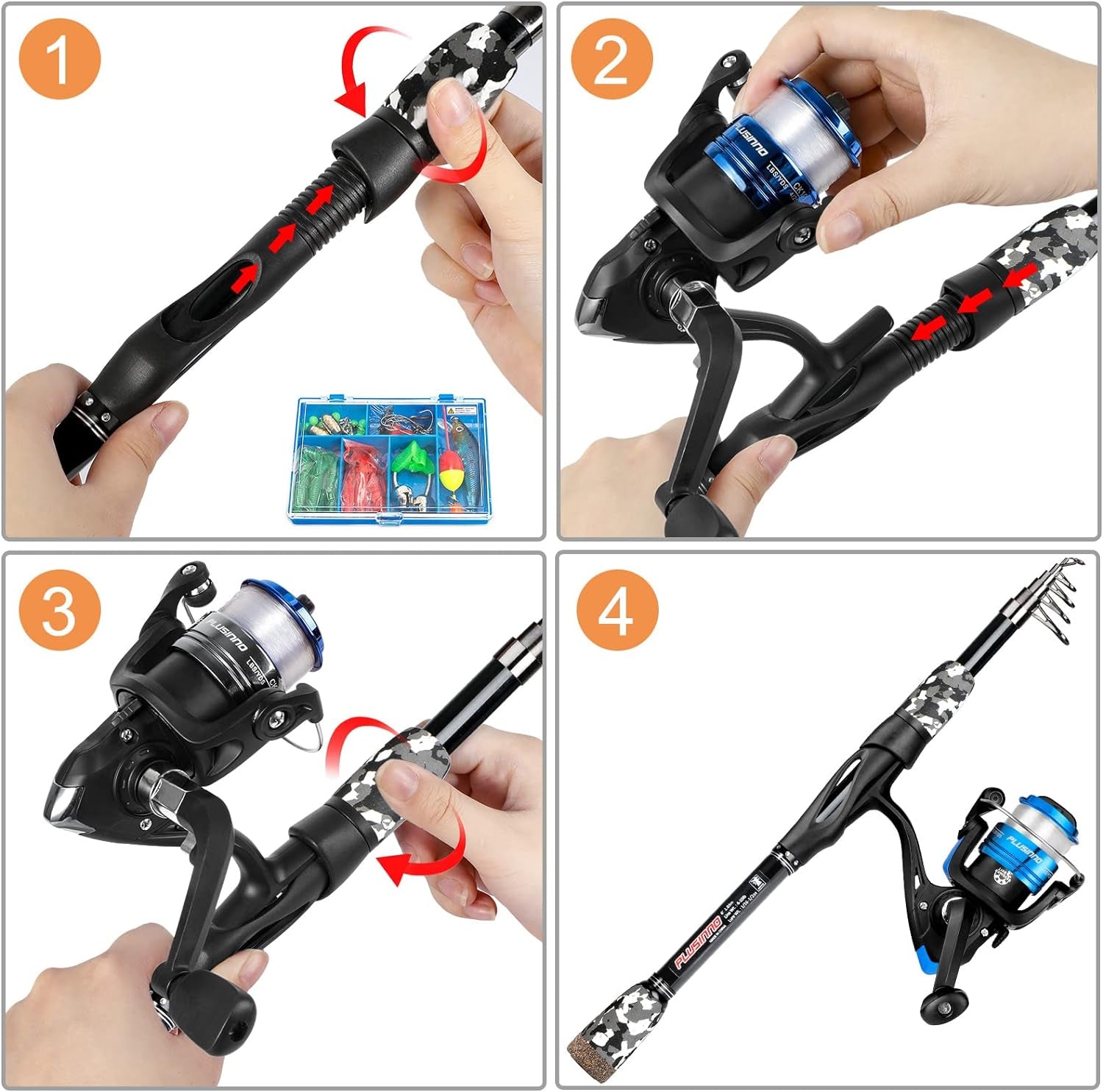PLUSINNO Kids Fishing Pole, Portable Telescopic Fishing Rod and Reel Combo Kit - with Spinning Fishing Reel Tackle Box for Boys, Girls, Youth