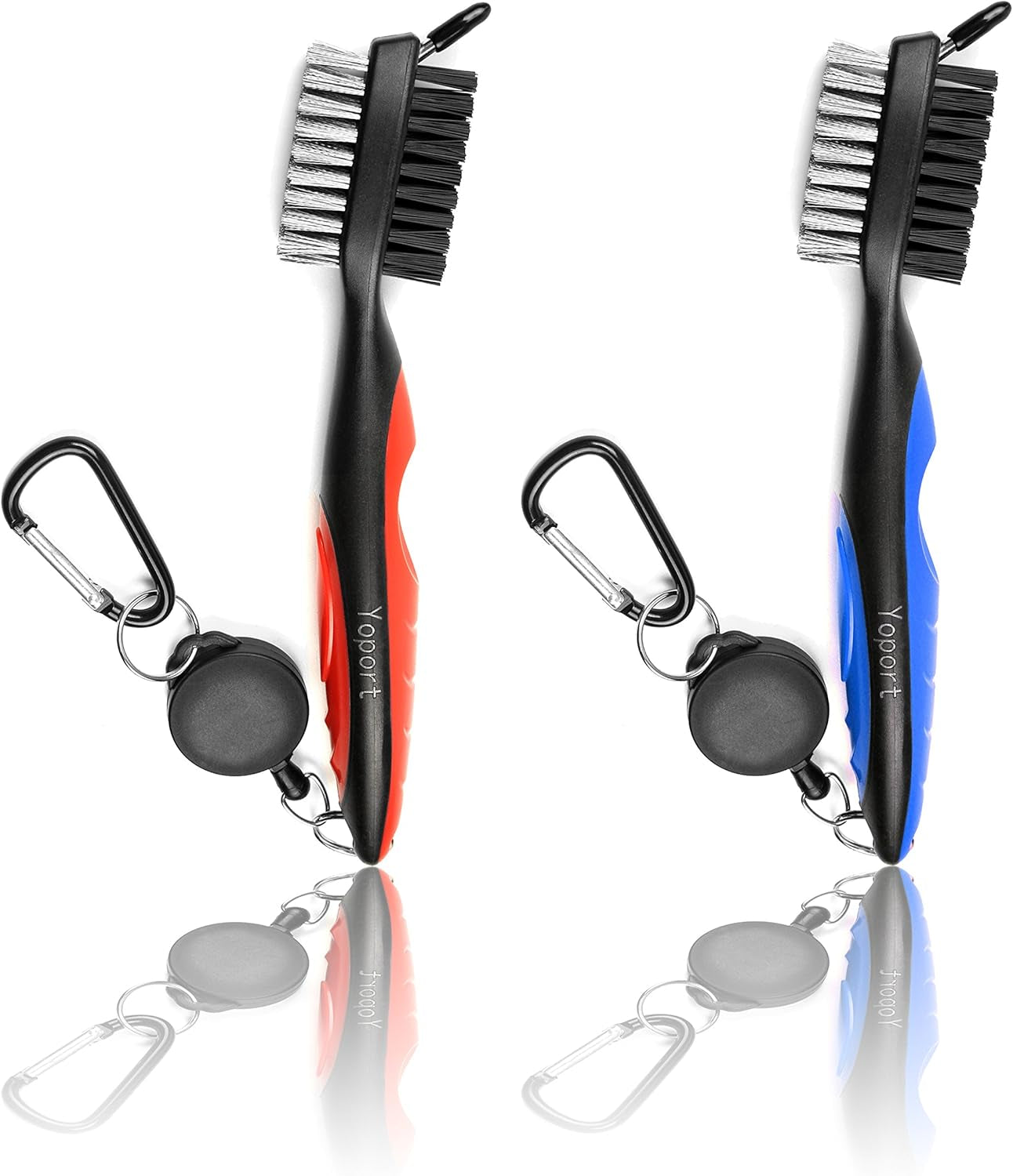 Yoport® Golf Club Brush and Club Groove Cleaner 2 Ft Retractable Zip-Line Aluminum Carabiner, Lightweight and Stylish, Ergonomic Design, Easily Attaches to Golf Bag