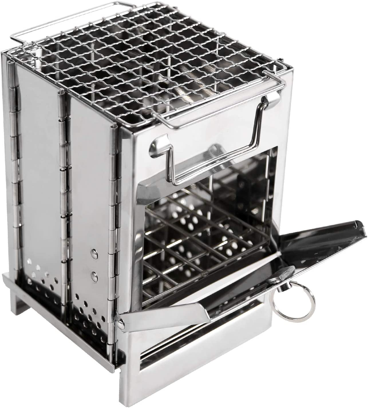 REDCAMP Wood Burning Folding Camp Stove Stainless Steel Grid, Portable Collapsible Backpacking Stove Survival Rocket Stove for Hiking Outdoor Tent Camping Picnic BBQ, Samll