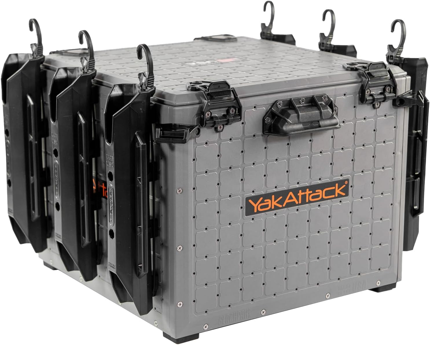 Yakattack Blackpak Pro 13" X 13" Fishing Crate with 3 Rod Holders - Battleship Grey | Compact Tackle Storage Box & Gear Organizer for Kayaks | Lightweight, Durable & Customizable Marine Accessory
