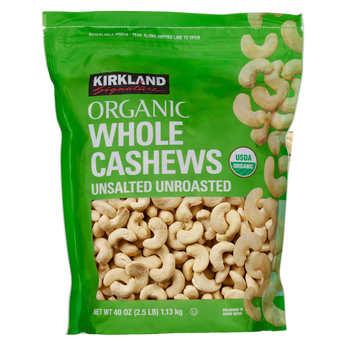 Kirkland Signature Organic Whole Cashews, Unsalted, Unroasted, 2.5 Lbs