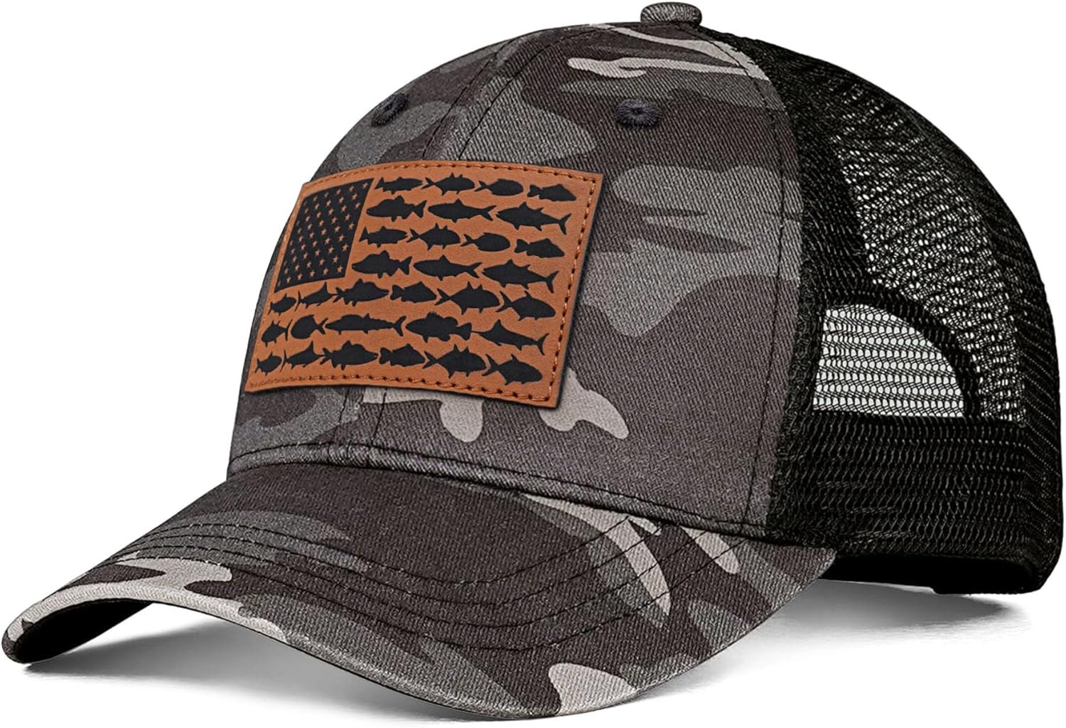 American Fish Flag Trucker Hats - Fishing Gifts for Men - Outdoor Snapback Fishing Hats Perfect for Camping and Daily Use