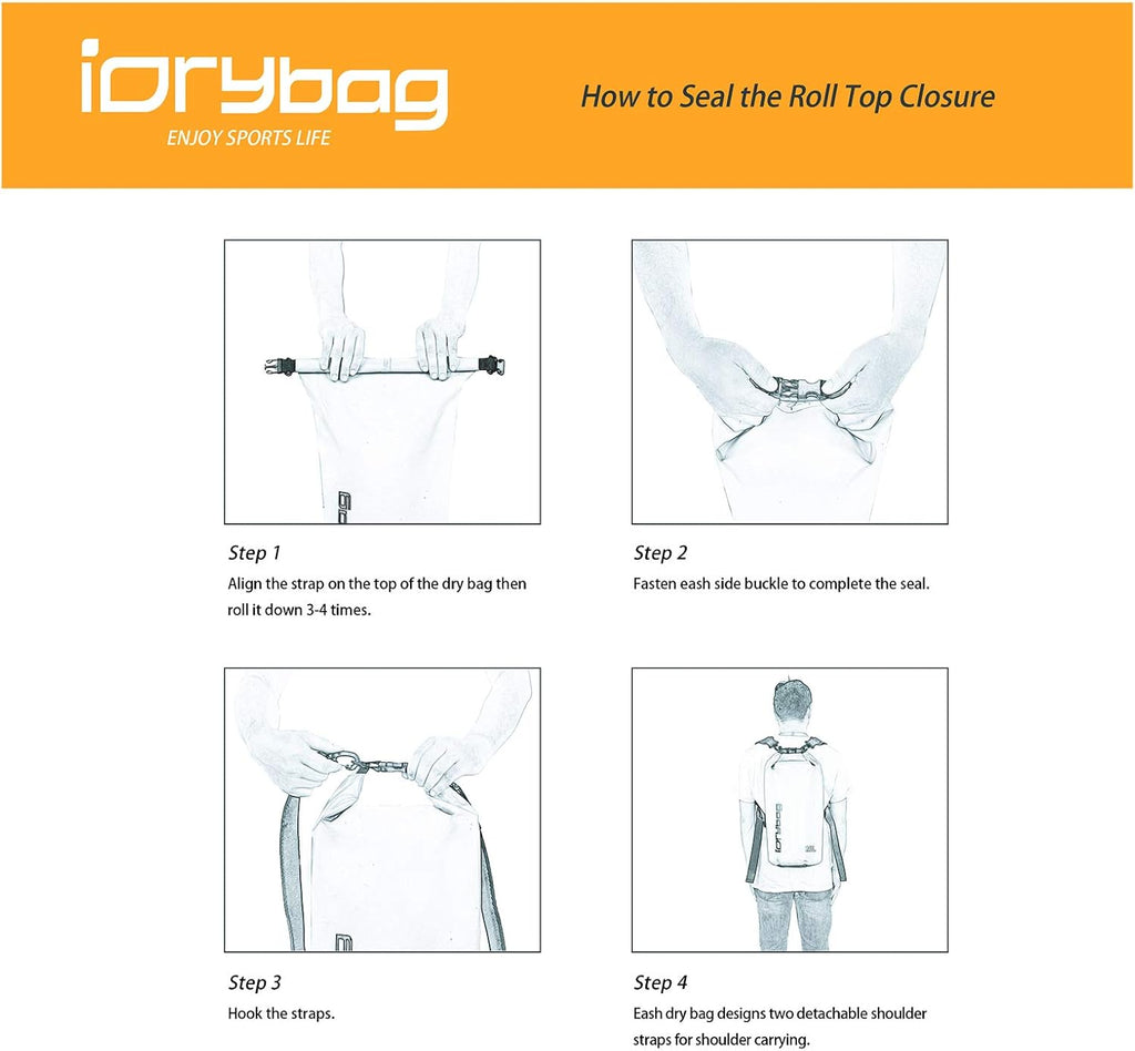 IDRYBAG Dry Bags for Kayaking Waterproof 2L/5L/10L/15L/20L, Small Dry Bag Waterproof Floating, Dry Sack Waterproof Bag for Paddleboarding Travel