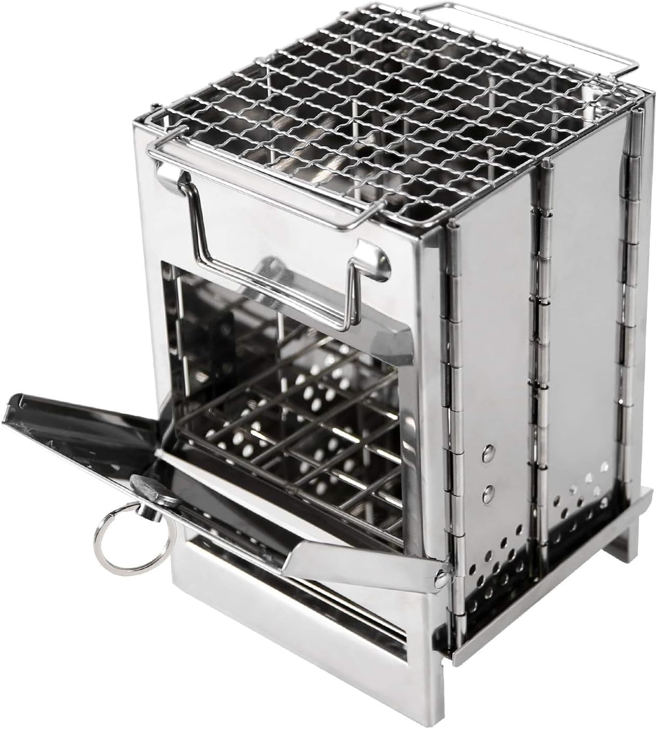REDCAMP Wood Burning Folding Camp Stove Stainless Steel Grid, Portable Collapsible Backpacking Stove Survival Rocket Stove for Hiking Outdoor Tent Camping Picnic BBQ, Samll